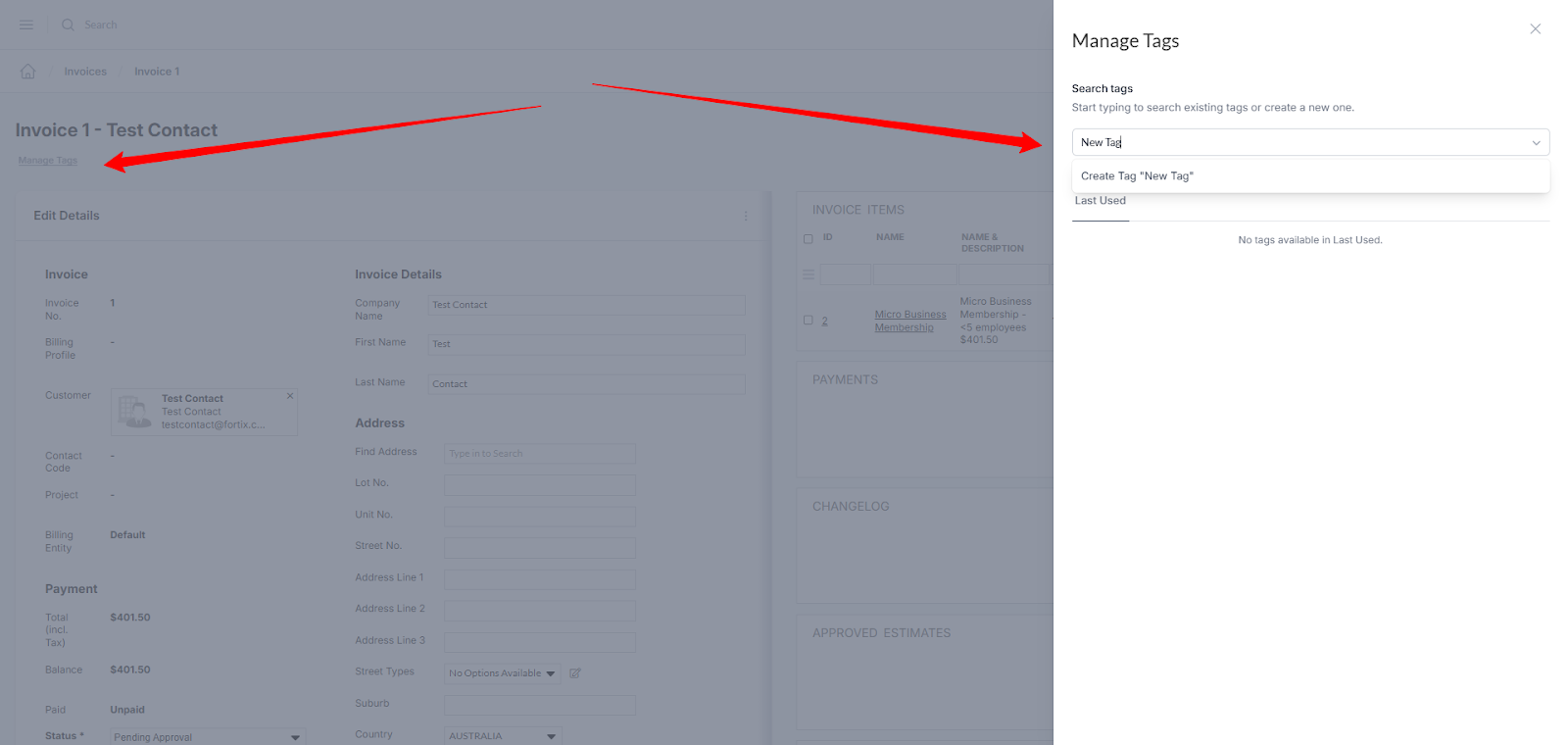Add Tag via SIT Manage Tag