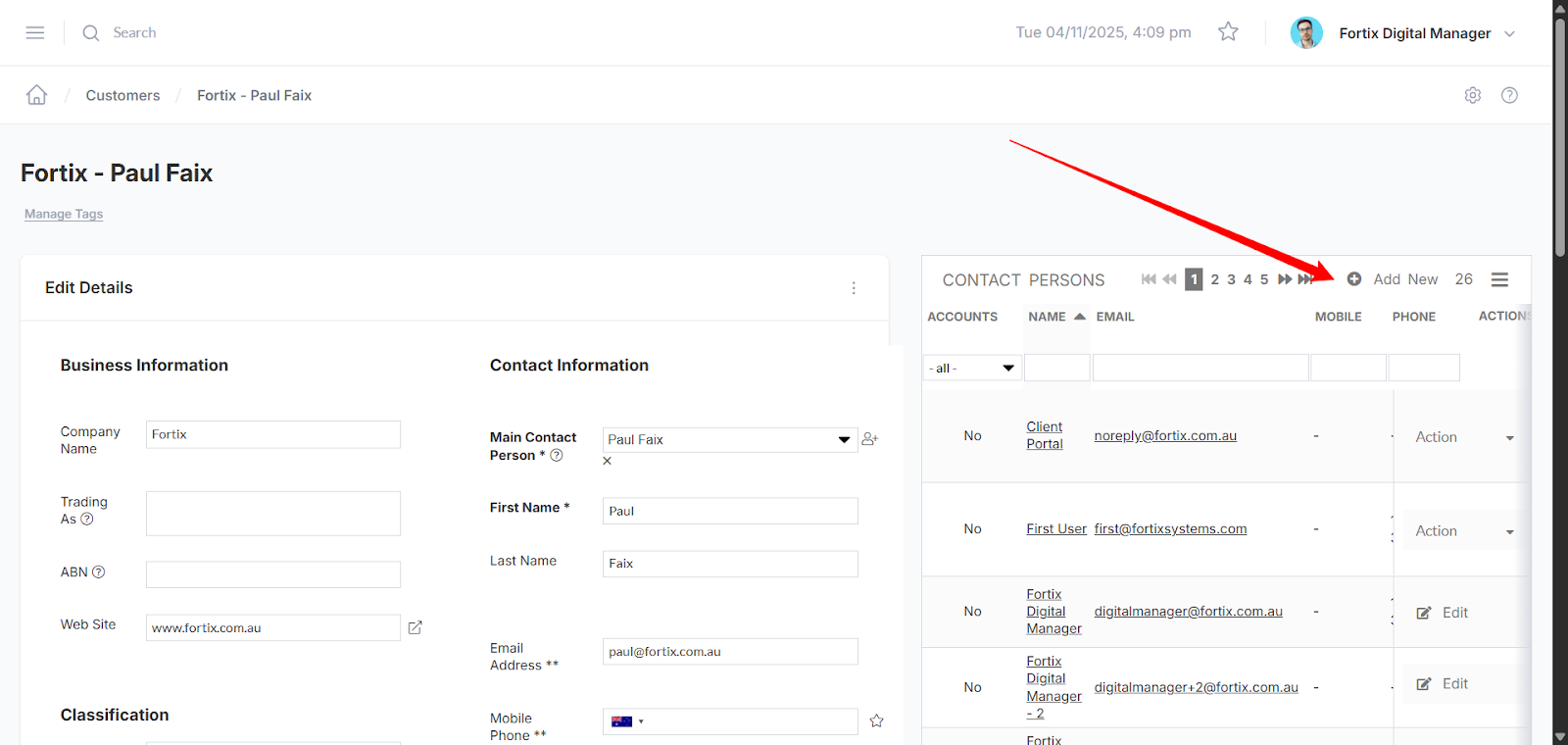 Clicking Add new will allow you to add new Contact Persons